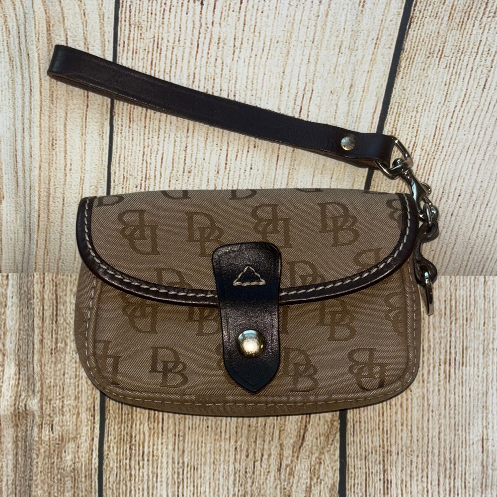 Dooney & Bourke Tan and Brown Monogram Wristlet